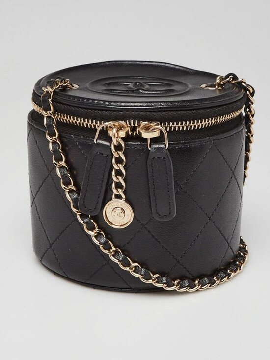 CHANEL Handbags - Chanel Black Quilted Lambskin Leather Chain and Charm Vanity Case Bag